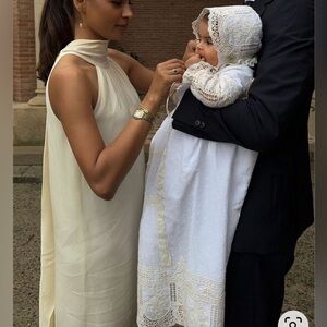 Elegant White Lace Baby Bonnet and Gown Set